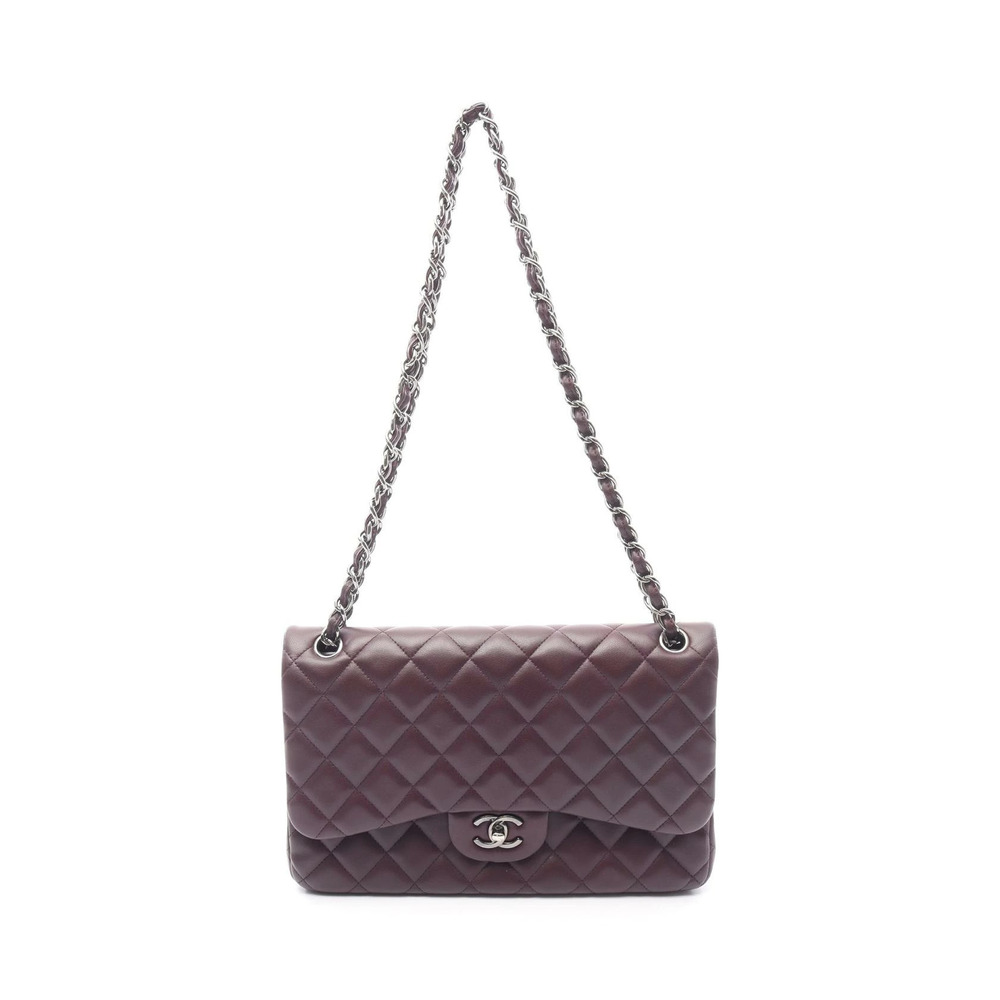 Chanel Matelasse Double Flap Shoulder Bag Lambskin Sheepskin Purple
